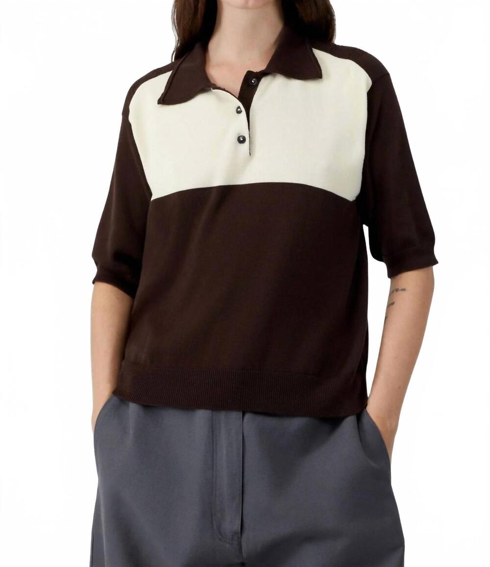 NEW CORDERA organic cotton colorblock polo shirt in brown